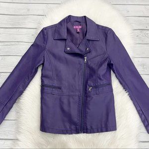 Aqua Purple Faux Leather Moto Jacket
